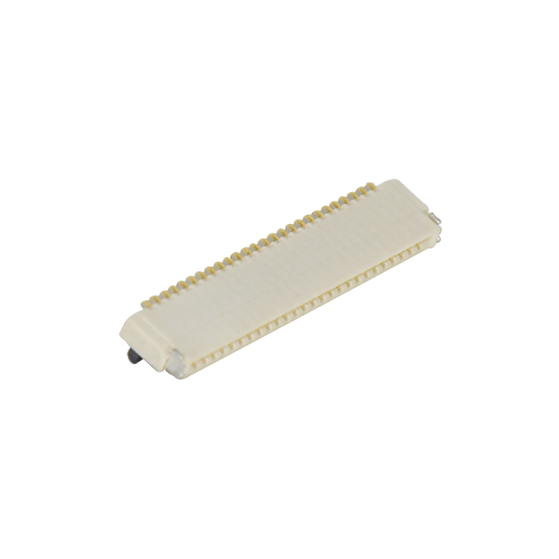 Pitch 0.50mm 90°H1.00mm 卧贴双面接后掀盖 SMT型 FPC 26pin 本色 镀半金接触点及焊接脚点1u，镍底35-60u.